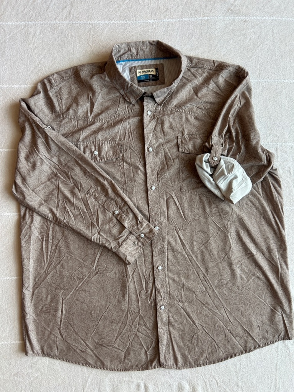 Magellan Outdoors Men's Brown Paisley Long-Sleeve Button-Down Shirt